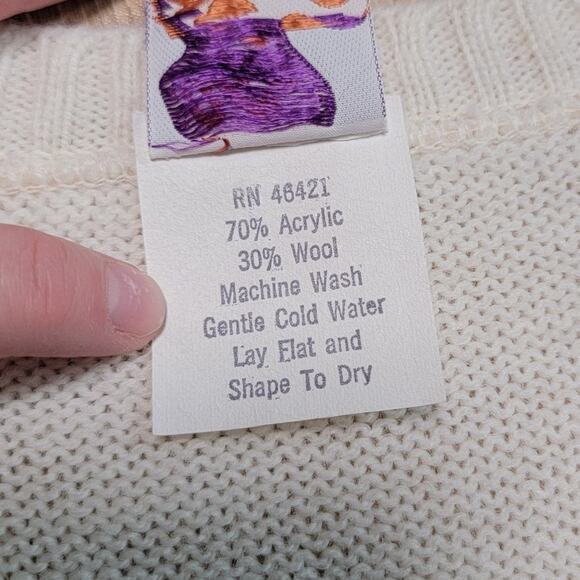 Offspring Wool Blend Sweater Academia V Neck Fair Isle Coquette Fairy VTG 70s - Picture 8 of 10